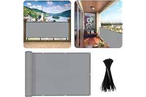 HAMON Balkon Sichtschutz 0,9 x 5 m Zaun Sichtschutznetz Balkonsichtschutz Kein Stanzen Erforderlich mit 4 Stück 1,4 m Zugseil 10 Stück Riemen für Terrasse Hinterhof Veranda Geländer (Grau)