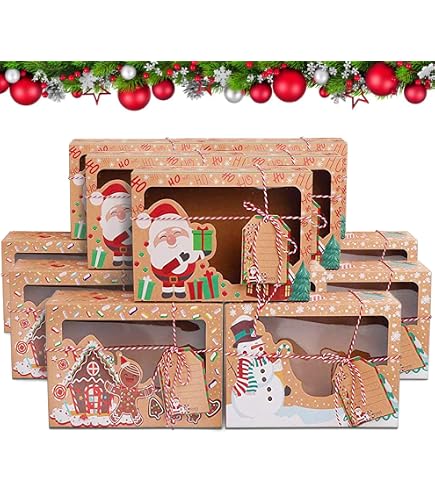 Moretoes Weihnachts-Plätzchenboxen – 45 Stück, 10,2x10,2x6,3 Cm, Kraftpapier Mit Fenster