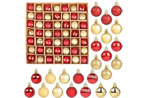 SULOLI Mini Christmas Tree Baubles,49PCS Mini Shatterproof Decorative Hanging Ornaments Balls Christmas Tree Decor(Red&Gold)