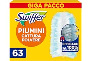 Swiffer Duster Ricariche Piumini Cattura Polvere, 63 Piumini, Cattura e Intrappola Polvere e Sporco, Raggiunge I Punti più Difficili della Casa, Giga Formato