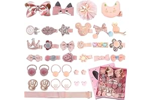 VEGCOO 36 Piezas Horquillas Pelo Gomas Pelo para Babe Niña, Multicolor Pinza de Pelo Clips Lazos Pelo Accesorios para el Cabello con Caja Regalo para Niña