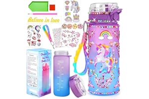 PUWOWYE Einhorn Geschenke für Mädchen 5 6 7 8 9 10 Jahre, Trinkflasche Bastelset Kinder ab 6 8 10 11 Jahre DIY Wasserflasche Basteln Diamond Painting Kinder Geburtstag Spielzeug Mädchen 4-12 Jahre