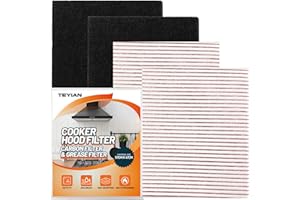 TEYIAN 57 x 47cm Carbon Cooker Hood Filter Grease & Odour Filter Kit High Absorption Universal Cut to Size for All Cooker Hoods & Extractor Fans Vent (2 Grease + 2 Odour Filter)