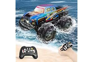 Charmofun Voiture Télécommandée Tout Terrain Amphibie, 4WD Monster Truck Télécommandé avec Lumières LED et 2 Piles, 2,4 GHz Voiture RC, RC Offroad Car 360° pour Les Enfants De 7 À 14 Ans (Blue)
