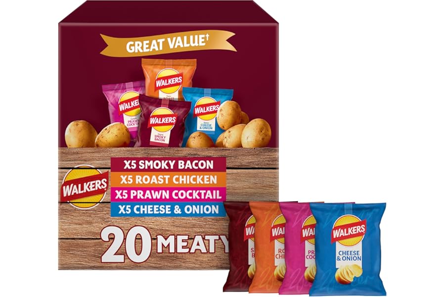 Walkers Meaty Variety Multipack Crisps Box 20x25g, Red