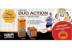 TIGER BALM BAUME DU TIGRE Coffret Duo Action - 1 Lotion, 1 BAUME DU TIGRE Rouge et 1 Roulette de Massage Offerte - Massage Avant Effort - Idéal Pour le Sport
