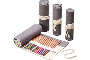 ZOOMERS Astuccio Arrotolabile in Tela. per Scuola per Matite Colorate / Pastelli Tinta Unita o Portapenne. Utilizzo anche di Porta Pennelli Pittura o da Trucco. Rotolo Lavabile 48 Fori.Grigio