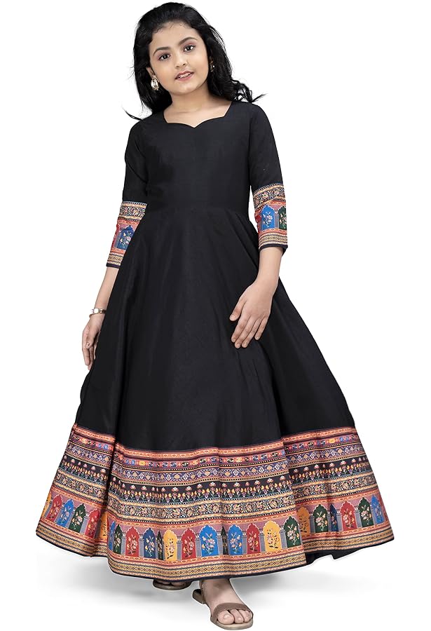 Girl's Blue Lehenga Choli - Embroidered Tafetta Satin Semi-Stitched Indian Outfit For 12-13 Years