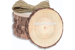 RUIXUE® Holzscheiben 6 Stücke 15-16cm Durchmesser Holz Log Scheiben 15mm dick, Baumscheibe Ungebohrte,Baumscheiben für DIY Handwerk Weihnachten Dekoration,Mit Nägeln und Schnur. (6 Stück 15-16cm)