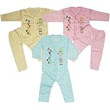 KIFAYATI BAZARkids Baby unisex Full Sleeves Soft Hosiery Cotton Vests Jhabla T-Shirts with Pajama Pant Dress for Infant Toddler New Born Clothes 3-Set Pack