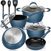Nutrichef Panela Ceramica, 11 Pieces, Non-Stick Pots and Pans Set, Set, Ergonomic, Induction, Cookware, Royal Blue