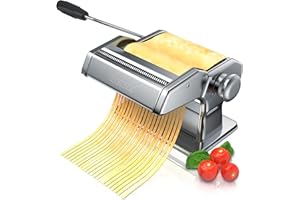 Arendo - Manuelle Nudelmaschine Edelstahl, Pastamaker, Pastamaschine, verschiedene Stärken, manuell, Duplexvorsatz für Tagliolini Spaghetti Fettuccine Tagliatelle 2mm und 6 mm - Silber