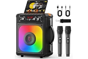 HWWR Karaoke Maschine Karaoke Anlage Mit 2 Mikrofonen, Karaoke Set Tragbare Karaoke Maschine Mit 2 Drahtlosen Mikrofone, Bluetooth Lautsprecher Box Für Erwachsene/Kinder Mit Led Lichteffekte