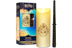 Harry Potter LED Candle with Wand Remote Control, 5m Range & Hogwarts Crest Design, White Battery-Operated Long Flameless Candle for Home Decoration