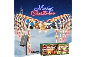 BUCASA Christmas Candy Cane Lights, 12 Pack Solar Christmas Lights with 10 Modes, 1200mAH Battery Powered, USB Rechargeable Waterproof Indoor Outdoor Christmas Decorations for Pathway Garden Yard Gift