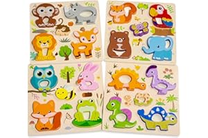 Kulveanju Puzzle Legno Bambini 1 2 Anno - 4 Pezzi Puzzle Animale Giochi Legno Montessori, Giochi Educativi, Regalo Natale/Compleanno per Ragazzi Ragazze