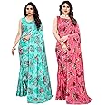 SIRIL Women's Georgette Printed Saree With Unstitched Blouse Piece Combo Pack Of 2
