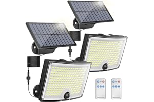 KagoLing Lampes solaires d'extérieur 202 LED avec détecteur de mouvement, étanchéité IP65, angle d'éclairage 120 °, Lot de 2 applique murale solaire pour jardin avec câble de 5 m