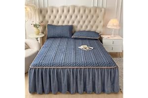 Odot Sabana Bajera con Volantes Acolchado, Franela Sabana Bajera Microfibra con Faldon Falda de Cama con Volante Suave Faldas de Cama Transpirable Protector de Colchó (90x200cm,Azul Marino)