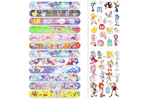 YISSCEN Bracelets à Claques pour Enfants, Bracelets à Gifler Sonic (12 pièces) + Autocollants de Tatouage (2 pièces), Anniversaire Bracelet Slap Enfant, Cadeaux d'anniversaire pour Garçons et Filles