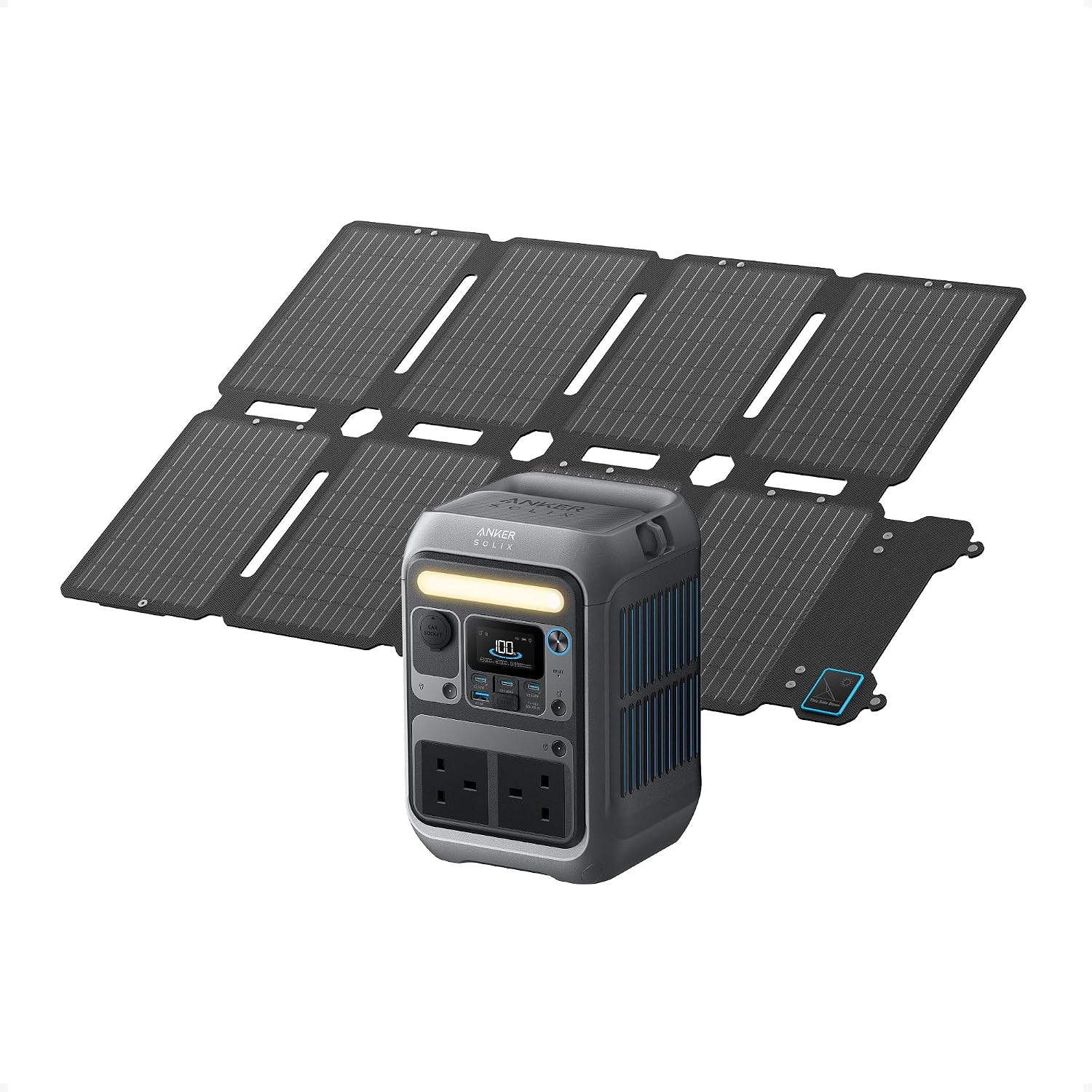 Anker SOLIX C300 Portable Power Station with 100W Solar Panel, 288Wh LiFePO4 Battery, 300W (Peak 600W) Solar Generator, 140W Side Quick Charging Power, for Camping, Outdoors, Travel & Emergency