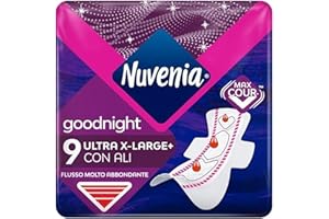 Nuvenia, Assorbente Ultra Notte con Ali XL, Assorbenti per Flusso Molto Abbondante, Confezione da 9 Assorbenti