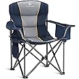 ALPHA CAMP Oversized Camping Folding Chair Heavy Duty Camping Chair Support 450 LBS Padded Camp Chairs for Adults with Carry Bag and Cooler Bag Portable for Outdoor,Blue