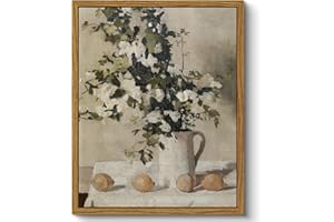 ARPEOTCY Framed Canvas Wall Art Prints, Bathroom Kitchen Shelf Decor, Flowers Lemons Picture Paintings Wall Decor, Vintage Decor for Bedroom Living Room Hallway Table, Aesthetic Room Decor, 20x25cm