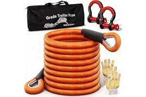 LONGZHUO Kinetic Recovery Heavy Duty Tow Rope 6m 20" 10T (22,000lbs) with D-Shackle & Spacer - Off-Road Recovery Strap for Cars, SUVs, ATVs, Tractors - UK Approved Bicycle & Child Safety Tow Rope‌