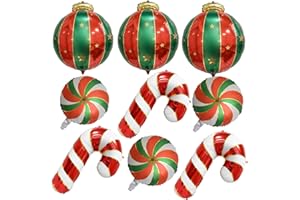 LINGQIANG Christmas Foil Balloons, Xmas Candy Cane Lollipop Foil Balloons and Christmas Hanging Ball Mylar Foil Balloons, Red Green White Christmas Candyland Party Balloons for New Year Holiday Party Decoration