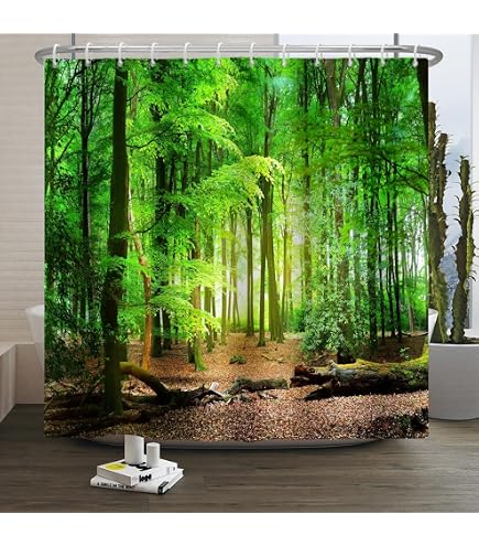 Winter-Wald Duschvorhang Mit Hirsch-Motiv – Rustikal, Weihnachten, Natur-Landschaft | Inkl. Haken