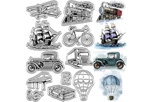CRASPIRE Timbri Trasparenti per Veicoli Aeroplani Treni Barche Biciclette Auto Mongolfiere Vintage Trasparenti in Silicone Sigilli per Timbri per Realizzazione di Carte Decorazione Album Fotografico