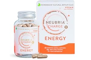 NEUBRIA Charge Energy Supplement – Multivitamin for Adults with Guarana, Ginseng Blend, Green Tea, B Vitamins & L-Theanine – Gym & Workout Formula for Daily Vitality – 60 Vegan Capsules