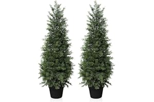 Fopamtri Artificial Plants Outdoor 90 cm Cypress Tree Fake Plants Plastic in Pot, UV Rated Cedar Tree for Indoor Outdoor Home Garden Porch Decor(2 Pack)