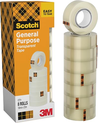 Scotch Cinta Adhesiva Transparente - 8 rollos - 19mm x 33m - Cinta Adhesiva para