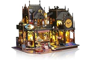 Cuteefun Casa de Muñecas de Madera con LED, DIY Casas de Muñecas Miniaturas con Muebles Construir para Adultos, Cumpleaños, Navidad(Castillo Mágico)