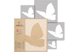 ‎NAKLEO NAKLEO Schablonen Malen für Kinder, 5 Stück Set 9x9 bis 34x34cm Schmetterling Wiese Tier, Wiederverwendbare Kunststoff für Kinderzimmer Malvorlage Raumdekoration, Basteln DIY Wand Möbel Papier