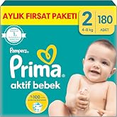 Prima Active Baby, Diaper Number 2, 180 Pieces Monthly Deal Package