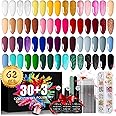 comozon Gel Nail Polish Set 30 Colors UV Kit with Art Brushes, Top Coat, Base Decorations for Starter Gift Women, 61 Piece Set