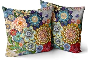 Snylcce Boho Floral Throw Pillow Covers Set of 2 Colorful Bohemian Flower Decorative Cushions Pillowcase for Bedroom Sofa Home Decor, 18x18 Inch, Velvet, Short Plush