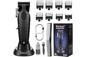 KEMEI 2296 - Tagliacapelli professionale da uomo, kit per tagliare i capelli e la barba, tagliacapelli a T Blade con USB ricaricabile, nero