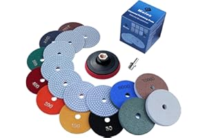 Waies Diamant Polierscheiben Set 100mm 11-tlg. - Nass/Trocken Schleifpads 50# bis 10000# für Marmor, Granit, Beton, Fliesen - inkl. M14 Stützteller & Adapter für Winkelschleifer und Akkuschrauber