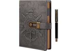 MGGAO Dziennik vintage z długopisem dla kobiet i mężczyzn, A5, do wielokrotnego napełniania, z zamkiem, organizer do pracy, biura, szkoły, twarda okładka, notatniki, dzienniki, prezenty