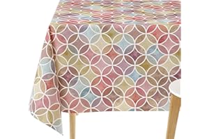 KP HOME Wodoodporny obrus z PCW, łatwy do czyszczenia, prostokątny, 300 x 140 cm, bezszwowy, geometryczne okręgi, zmywalny obrus, plastikowy, kuchenny, winylowy obrus, wielokolorowy, fioletowy,