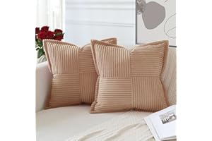 Artscope Lot de 2 Boho Housse de Coussin en Velours Côtelé Croisé Canapé Taie d'oreiller en Velours Douce pour Maison Salon Chambre Decorative Beige Foncé 45 x 45 cm