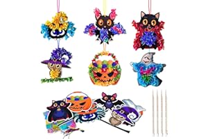 Gibocot 12pcs Halloween Crafts for Kids - DIY Spiders Bats Pumpkin Owls Ghosts Black Cat Poke Art with Fabric & Pen Kit Creative Halloween Activities for 4-12 Years Children Boys Girls