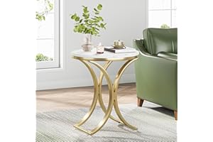 Tribesigns Biały złoty stolik pomocniczy okrągły stolik nowoczesny mały stolik kawowy stolik nocny stolik nocny okrągły stolik nocny ze złotą metalową ramą i fornirem ze sztucznego marmuru drewno do