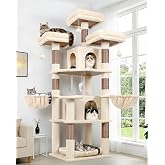 Globlazer Beige Cat Tree 174 cm with 3 Padded Perches, 2 Nests, 2 Baskets, Removable Pet Bed, Sisal Posts, Stable Castle Scra