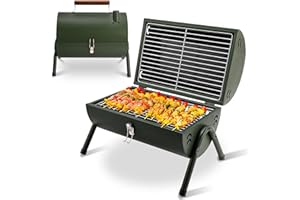 Pukomc Grill-42 * 29 * 29cm Tragbarer Holzkohlegrill Klappbarer Doppe Grillfläche für Outdoor-Barbeque Camping, Terrasse, Garten Grün