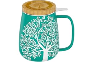 ‎AMAPODO amapodo Filiżanka do herbaty z pokrywką i sitkiem – 600 ml porcelanowa filiżanka do herbaty duża – filiżanka Jumbo – XXL zestaw turkusowych filiżanek – bez plastiku